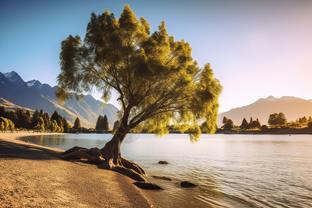 新西兰的柳树背景图片