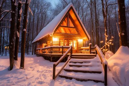 浪漫阳台夜晚宁静的小屋背景