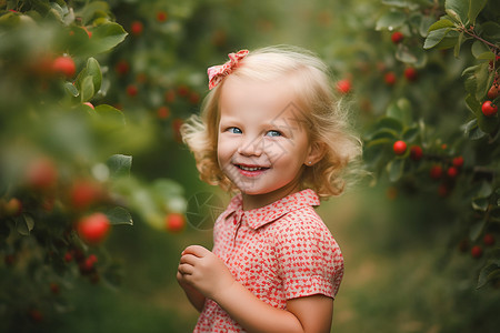 果园中的小女孩图片