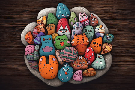 手工绘制一组彩色的岩石插画