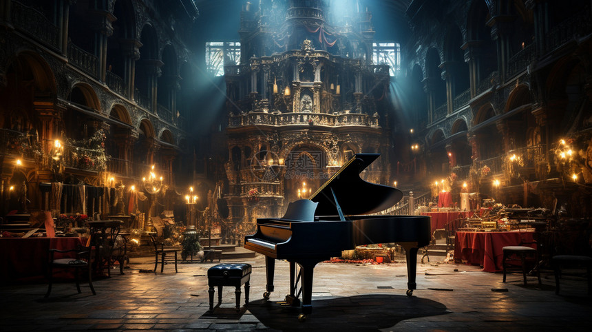 音乐厅中的钢琴图片