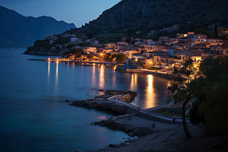 海岸小镇夜晚夜晚美丽的海边小镇背景