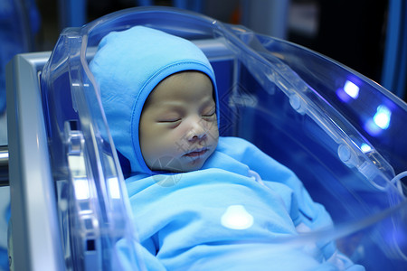 黄疸医院治疗器中的婴儿背景