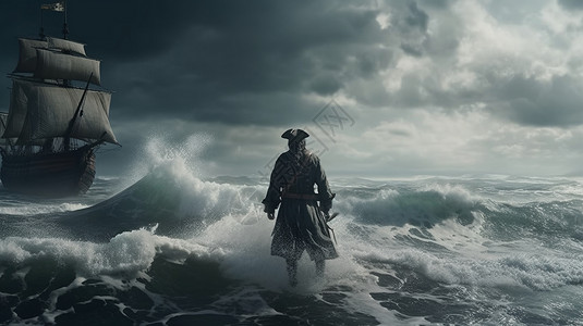 惊涛骇浪中的海盗背景图片