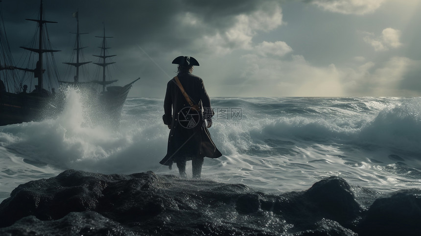 暴风雨海中的海盗图片