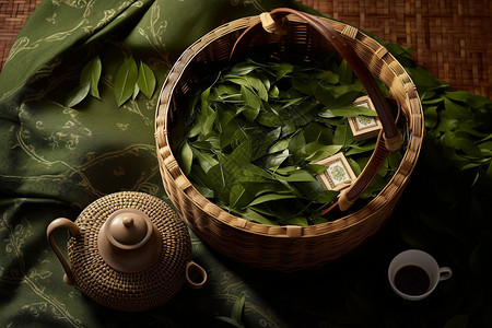 夏季新鲜采摘的绿茶茶叶图片