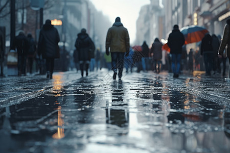 雨后城市湿滑的街道背景图片