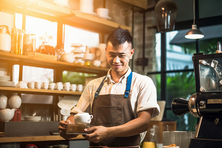 咖啡店工作的咖啡师图片