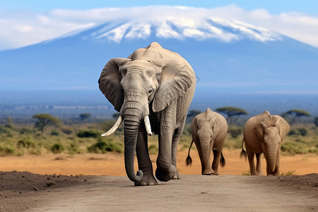 荒野小象走在路上的大象背景