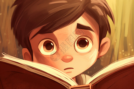 专心阅读一本书的男孩背景图片