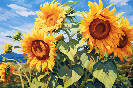 精美的油画向日葵背景图片