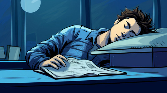 学习睡着的学生卡通插图图片