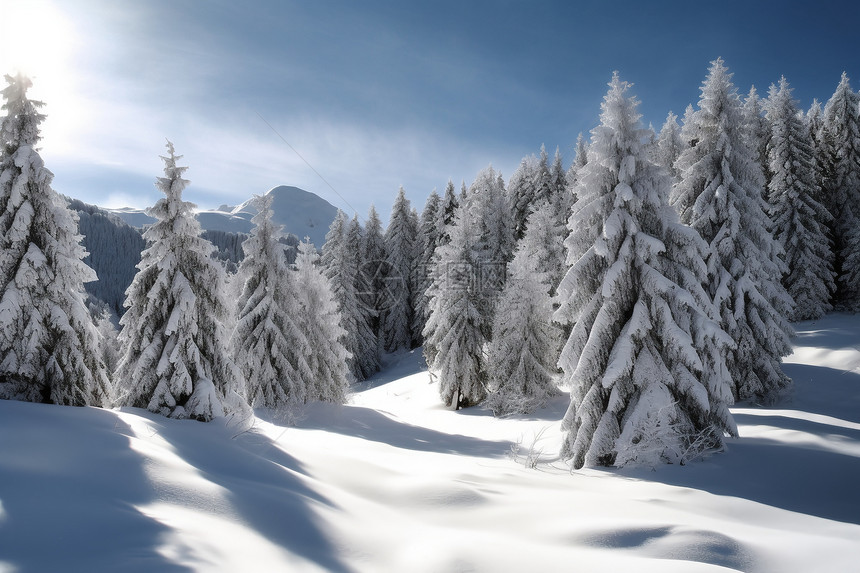 白雪皑皑的森林景观图片