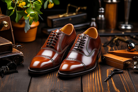 时尚复古的工艺皮鞋高清图片