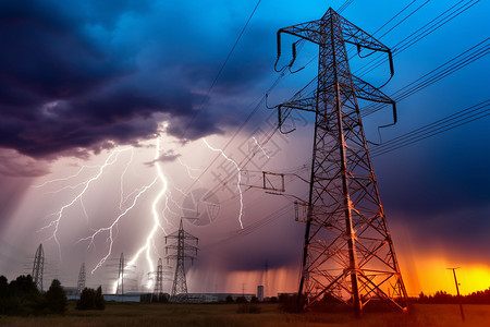 布鲁塞尔原子塔闪电下的电塔设计图片