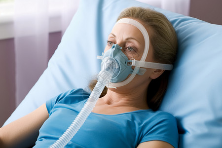 戴着呼吸机的女人高清图片