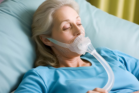 呼吸辅助躺在病床上的女人背景