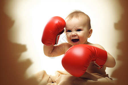 宝宝手套带拳击手套的小男孩背景
