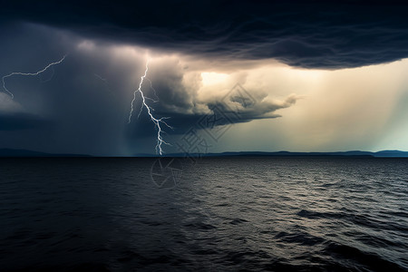 海上暴雨海上的雷暴天气背景