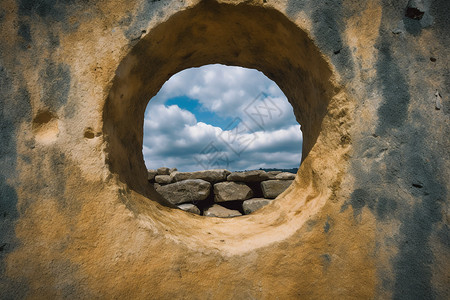 人工打磨的岩石圆洞背景图片