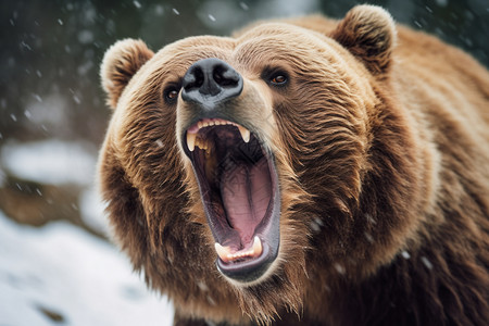 嘶吼正在捕猎的棕熊背景