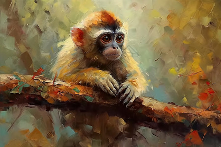 可爱的猴子油画插图图片