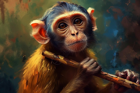 森林中的猴子油画插图背景图片