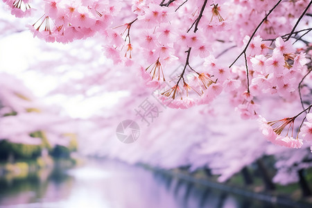 绽放的粉色樱花背景图片