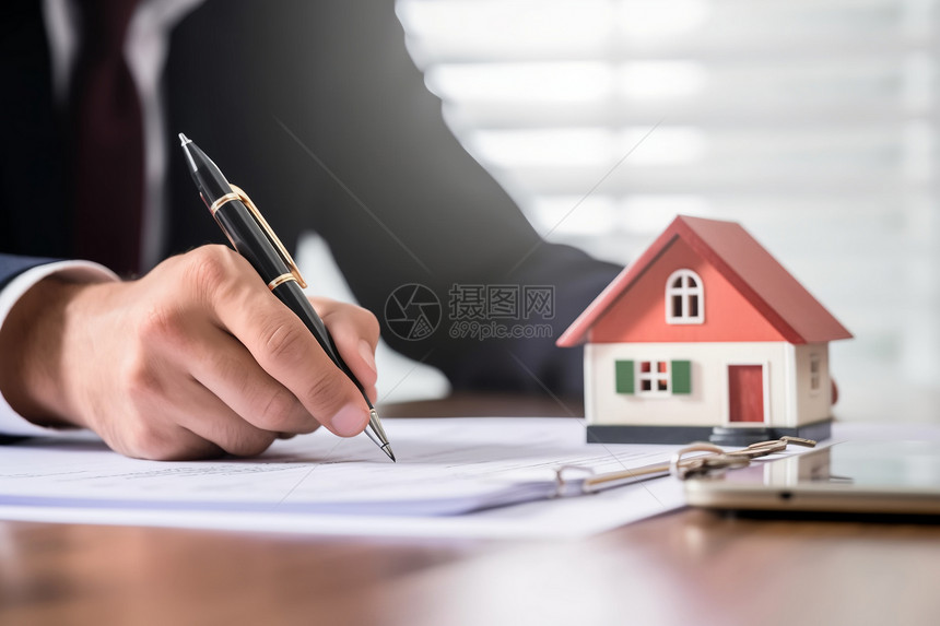 签订协议的商人和房屋模型图片