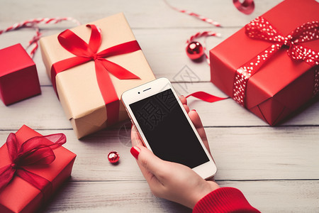 堆糖手机素材圣诞节的礼物和手机背景