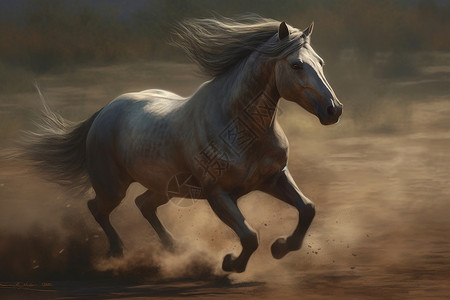 飞奔的马匹油画插图图片