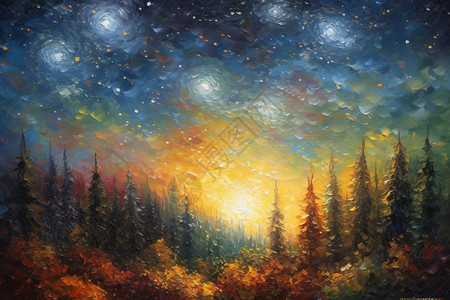 星夜的壮丽艺术插图背景图片