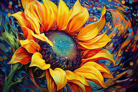 展示向日葵色彩的深度和花瓣的复杂图案插画