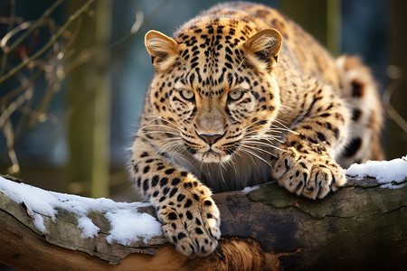 冬天森林的豹子图片
