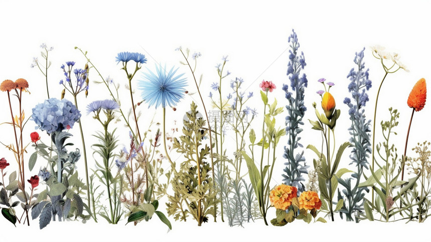 白色背景中的植物和花卉图片