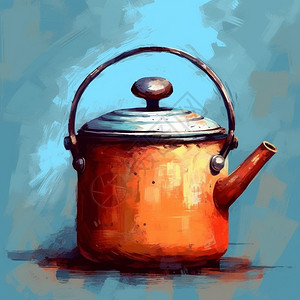 手工做茶手工绘画的烧水壶插画