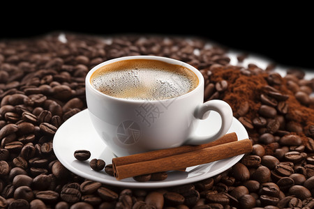 香醇的咖啡和咖啡豆图片