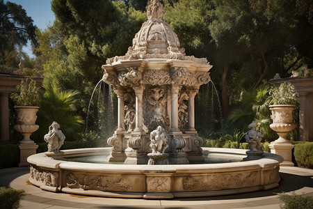 古典喷泉建筑背景图片