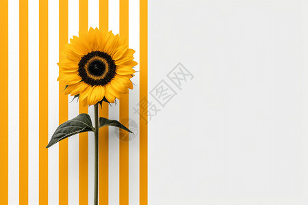 竖条纹标贴黄色竖条纹背景前的一朵向日葵插画