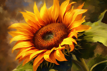 以油画风格从侧面角度捕捉向日葵花芯背景图片