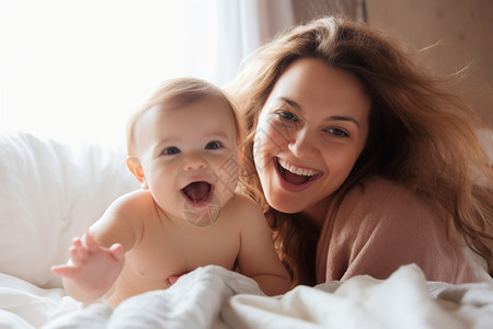 爱笑的研究妈妈和宝宝背景