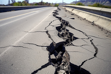 灰色道路公路被地震震裂背景