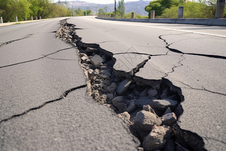 地裂开地震后的公路背景