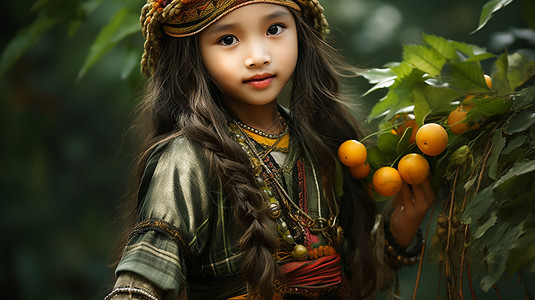 摘草果的小女孩背景图片