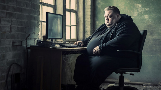 电脑前肥胖的男人图片