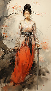绘画的武侠女性背景图片