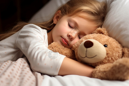女孩和玩偶幸福的小女孩午睡背景