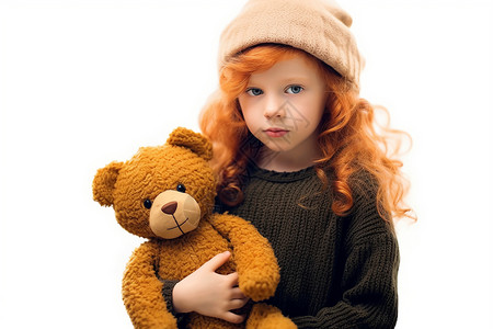 玩具发巨响抱着泰迪熊的小女孩背景