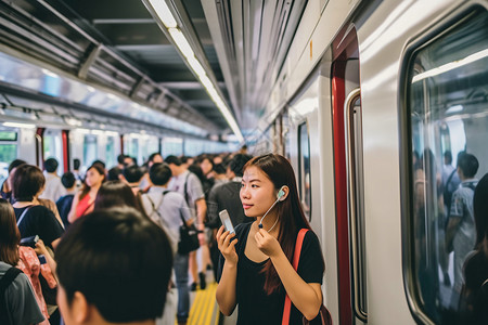 下班通勤听歌的女生背景图片