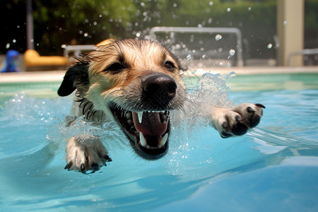 小狗在游泳图片